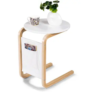 Приставной столик для дивана, Журнальный столик с круглой столешницей с сумкой для хранения