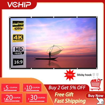 Проекционный экран VCHIP 4K HD Портативный Антисветовой Занавес 16:9 3D 100 92 30 Дюймов Для домашнего кинотеатра На открытом воздухе