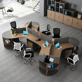 Простая современная мебель с комбинацией столов и стульев для персонала, экран на 3/6 персон, полукруглый верстак, изогнутый стол для персонала