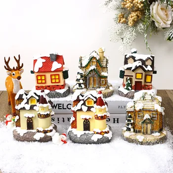 Рождественская декоративная смола, Светящийся Маленький Домик, Микро Пейзаж, Европейский Декор, Рождественский Креативный декор, ремесла, Рождественские подарки