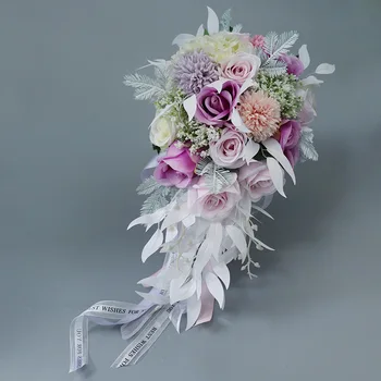 Романтический водопад, искусственные цветы ручной работы, аксессуары для невесты, Букет невесты, Свадебный белый букет невесты