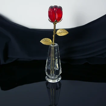 Романтический Орнамент из хрустального стекла в виде розы, 24-каратная позолоченная ваза для рукоделия на День Святого Валентина, Рождественский подарок на День рождения