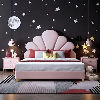 Роскошная Детская кровать Pink Girl Ins Wind Онлайн Кровать знаменитостей 1,5 М Кожаная кровать Girls Dream Nordic Princess Bed Кровать для детей