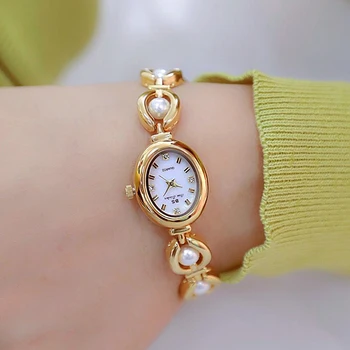 Роскошные брендовые часы для женщин, модный жемчужный браслет, кварцевые часы, дамское платье, наручные часы, Элегантные часы