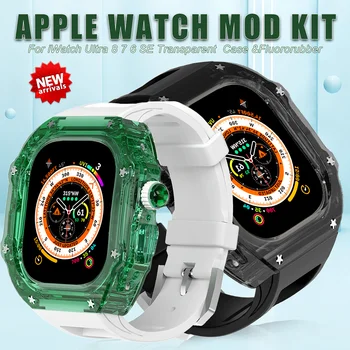 Роскошный Комплект Модификации Для Apple Watch Ultra 49 мм Ремешок из фторопласта Для iWatch Серии 8 7 6 5 4 SE 45 мм 44 мм Прозрачный Чехол