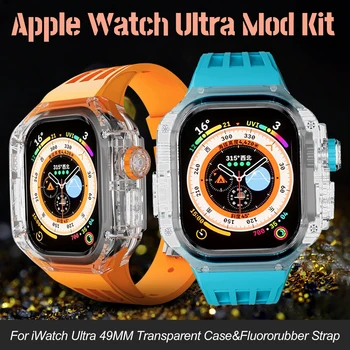 Роскошный Комплект Модификации Прозрачного Корпуса для Apple Watch Ultra Fluororubber Band iWatch Series 8 49 мм Спортивный Браслет DIY Mod SET