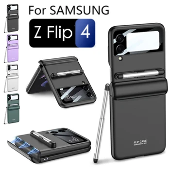 Роскошный чехол Flip4 для Samsung Galaxy Z Flip 4 5G 2022 с магнитным шарниром и защитной крышкой для объектива камеры S Pen на Z Flip 4