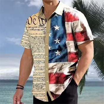Рубашки с принтом американского флага, Мужская Рубашка На каждый день, Повседневная рубашка, Летние быстросохнущие Топы, Модные Свободные Рубашки Оверсайз с коротким рукавом