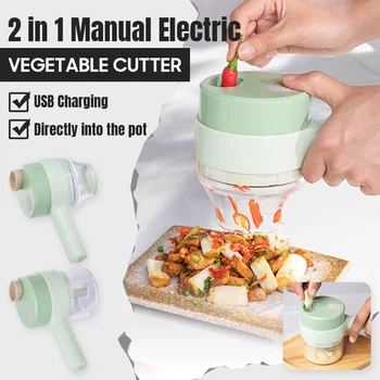 Ручная Электрическая Овощерезка 4 В 1, прочный Набор для измельчения овощей Чили, кухонные инструменты, USB-зарядка, машина для измельчения имбиря