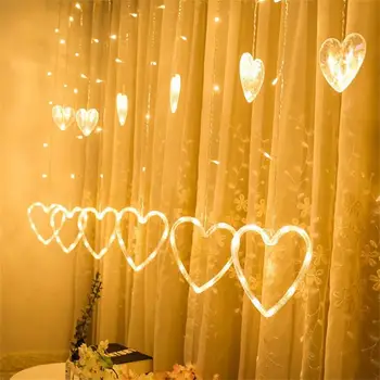 Светодиодная Гирлянда в форме сердца, Занавеска с любовным письмом, светильник на батарейках, Водонепроницаемые Декоративные подвесные светильники для террас спален