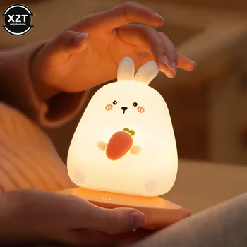 Светодиодная Силиконовая лампа для детей, милые животные свинья Кролик сенсорный датчик затемнения ребенком подарок к празднику перезаряжаемые спальня ночник