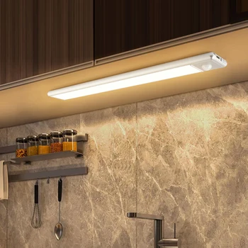 Светодиодный ночник Беспроводной Светильник для кухни Под шкафом, USB Перезаряжаемый Датчик движения PIR, Шкаф Для одежды, Алюминиевый ночник