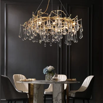 Светодиодный подвесной светильник, современная хрустальная люстра для гостиной, роскошная круглая подвесная столовая ветка   