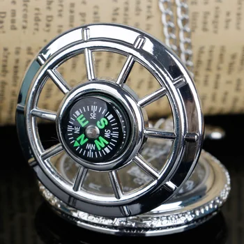 Серебряный классический компас, карманные часы с полым скелетом, Черная звезда, круглый циферблат, антикварные настенные часы, подарок для женщин и мужчин Cf1383