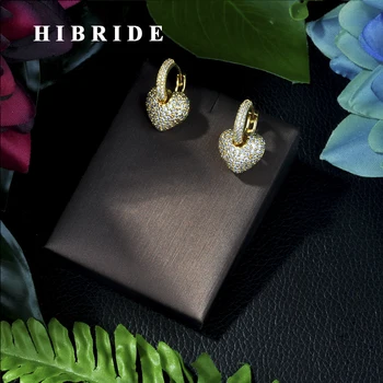 Серьги-кольца HIBRIDE в форме сердца, с Микро-цирконом, Золотистого цвета, Женские Модные ювелирные изделия, Свадебные подарки, E-388