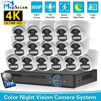 Система Видеонаблюдения ночного Видения 4K 16CH NVR H.265 Colorvu С 8-Мегапиксельным POE Внутренним Двусторонним Аудио- И Видеозаписью Комплект Камеры Безопасности