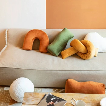 Скандинавская бархатная подушка с волнистым узлом, подушка для дивана-кровати, Поясная подушка, Милая U-образная Нерегулярная художественная подушка, Геометрический декор для гостиной