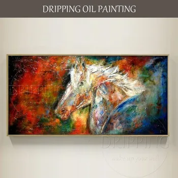 Современная настенная живопись Маслом с белым жеребцом, ручная роспись, Абстрактная лошадь, картина маслом на холсте, Абстрактная картина с лошадью