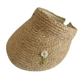 Соломенная шляпа с пустым верхом, портативная женская Стандартная солнцезащитная шляпа с широкими полями, летняя соломенная шляпа с защитой от ультрафиолета, пляжные кепки для