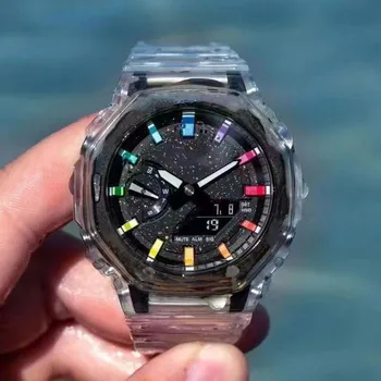 Спортивные цифровые кварцевые мужские часы 2100 Original Shock Watch World Time Полнофункциональная светодиодная серия Starry Sky Edition Oak