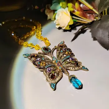 Средневековое позолоченное ожерелье с бриллиантовой бабочкой, тяжелое европейское и американское ювелирное ожерелье для женщин