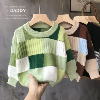 Толстый вязаный свитер для мальчиков, Детская рубашка свободного кроя, Детский топ, детская зимняя модная детская одежда