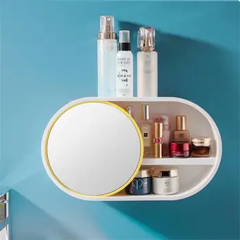 Туалетный столик Ящик для хранения в ванной комнате Настенное косметическое зеркало Встроенные средства по уходу за кожей Эмульсионный органайзер для макияжа