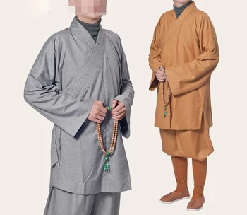 УНИСЕКС плотные хлопчатобумажные осенние костюмы буддийских шаолиньских монахов халат архата боевые искусства буддизм униформа лохан кунг-фу одежда серого цвета