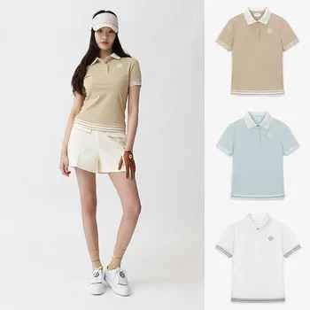 Футболка для гольфа, Женское Летнее Поло с коротким рукавом, Модный топ для гольфа, многоцветная корейская одежда для гольфа