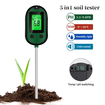 Цифровой измеритель РН почвы 5 в 1, монитор влажности, температура, тестер солнечного света для садоводства, выращивания растений, с подсветкой