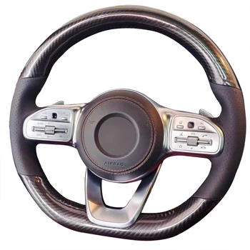 Чехол для рулевого колеса SIR COW, сшитый вручную из зернистой кожи из углеродного волокна для Mercedes Benz E-Class