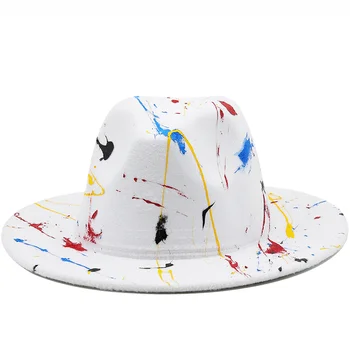 Шерстяная женская мужская фетровая шляпа с граффити для зимы-осени, элегантная женская бандитская фетровая шляпа Homburg, церковная джазовая шляпа 55-58 см