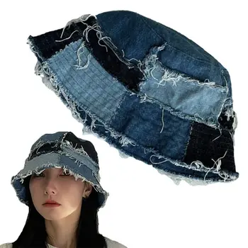 Широкополая панама из денима, джинсовая шляпа в стиле пэчворк, мягкая солнцезащитная кепка для летней уличной одежды унисекс
