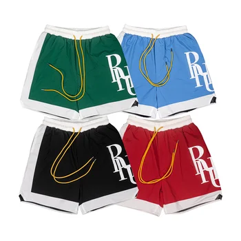Шорты с цветным логотипом Rhude Sports для фитнеса, Летние Мужские повседневные брюки с сращиванием краев