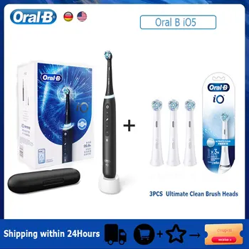 Электрическая зубная щетка Oral B iO5, умный дисплей, 3D-отбеливание зубов, 5 режимов с мягкой насадкой Ultimate, коробка для путешествий, перезаряжаемая