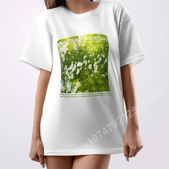 Эстетичный пейзаж, женская одежда для девочек, футболка с изображением масляной живописи, Повседневная футболка в стиле Харадзюку с коротким рукавом, Свободные топы Y2k с круглым вырезом